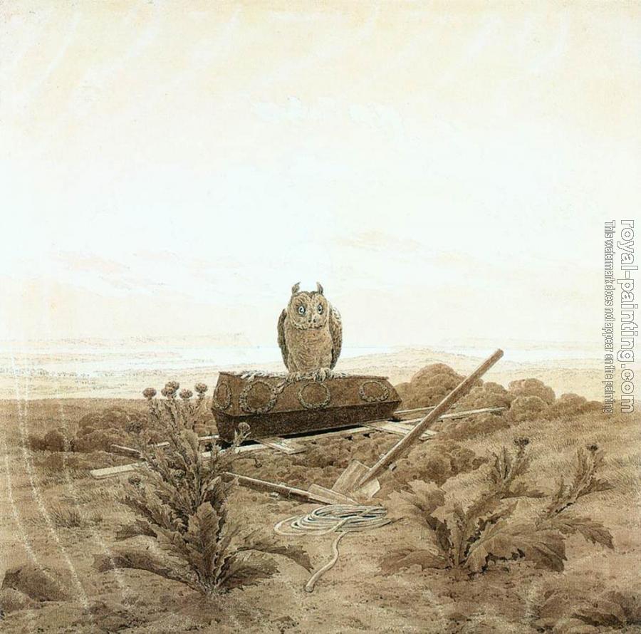 Caspar David Friedrich : Landscape With Grave Coffin And Owl